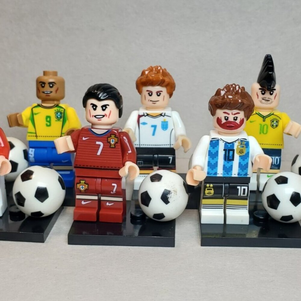 Custom Printed MOC Pro Soccer Messi, Ronaldo, Beckham Minifigures 8 Pack